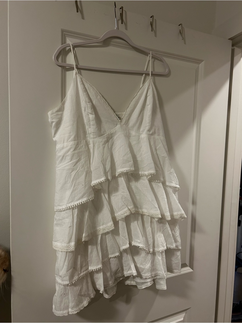 Abercrombie & Fitch White Tiered Ruffle Slip Dress
